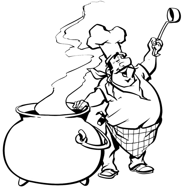 Chef cooking in giant pot vinyl sticker.  Customize on line.  Restaurants Bars Hotels 079-0314